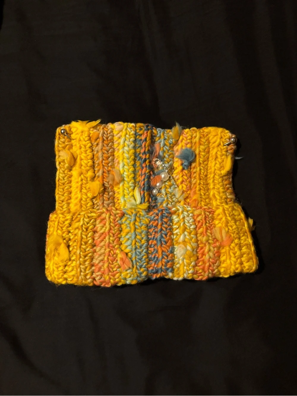 Hand-Knit Chunky Yellow Multicolor Sweater hat